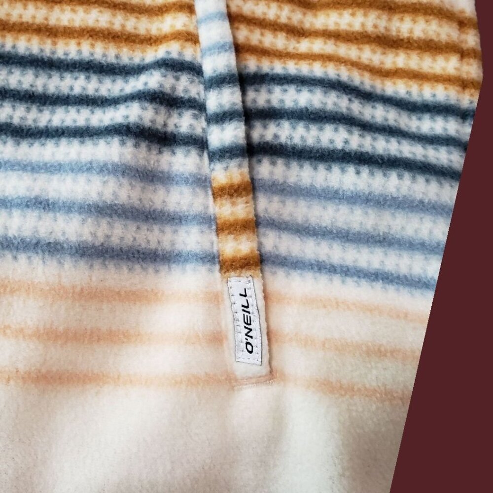 ONeill Women Striped Fleece Hoodie Pullover With Pockets Cream/Blue/brown Xlarge - Picture 9 of 11